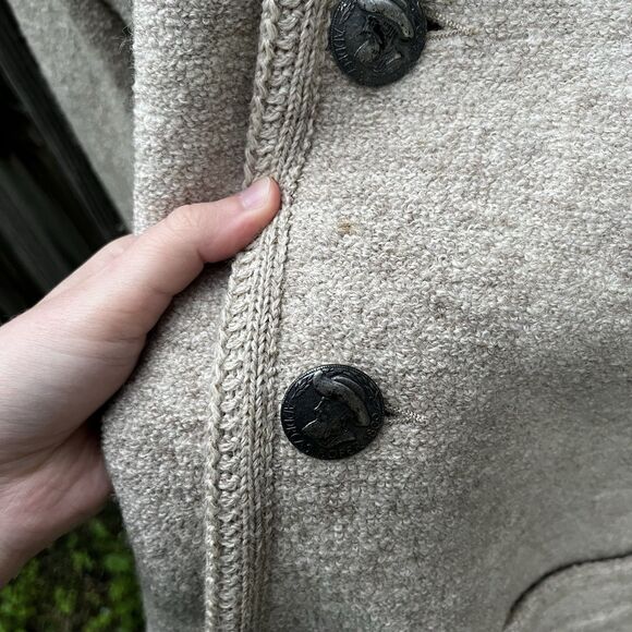 Vintage Sigi Scheiber Austrian Tyrol Wool Jacket Cardigan Khaki Metal Button - Picture 9 of 16